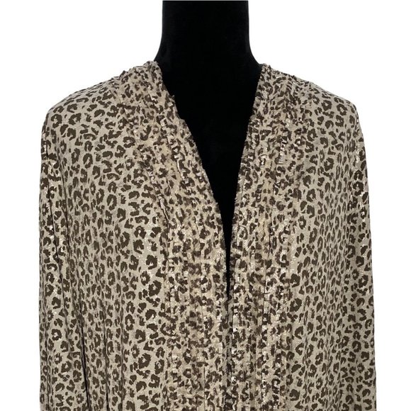 Travelers By Chicos 3 Cardigan Sweater Knit Topper XL Gray Brown Metallic Print - Picture 2 of 8